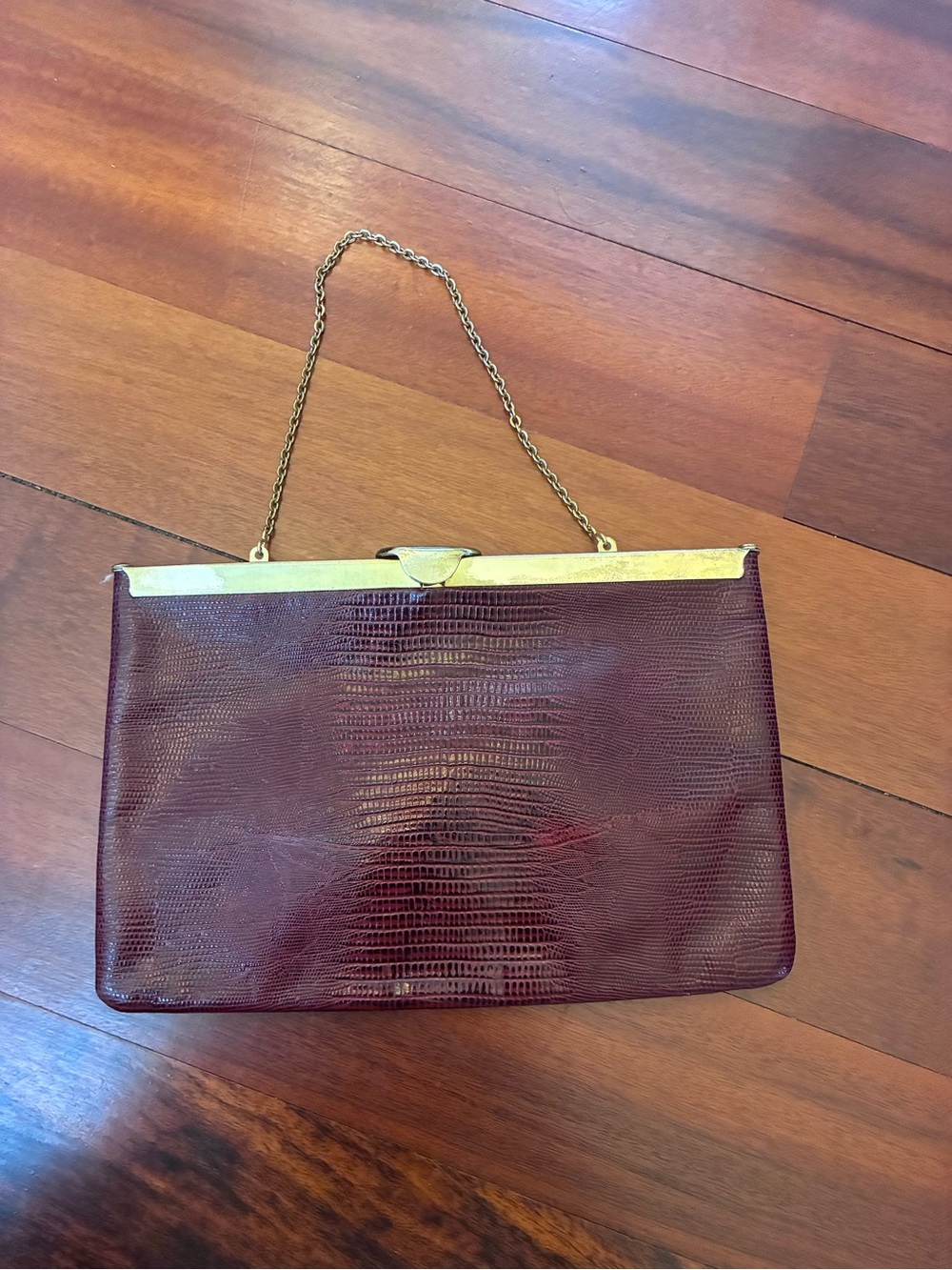 Vintage 1960s Etra Burgundy Envelope  Clutch with Gold Chain